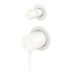 Kaya Wall Diverter Mixer, Small Round Plates, Matte White