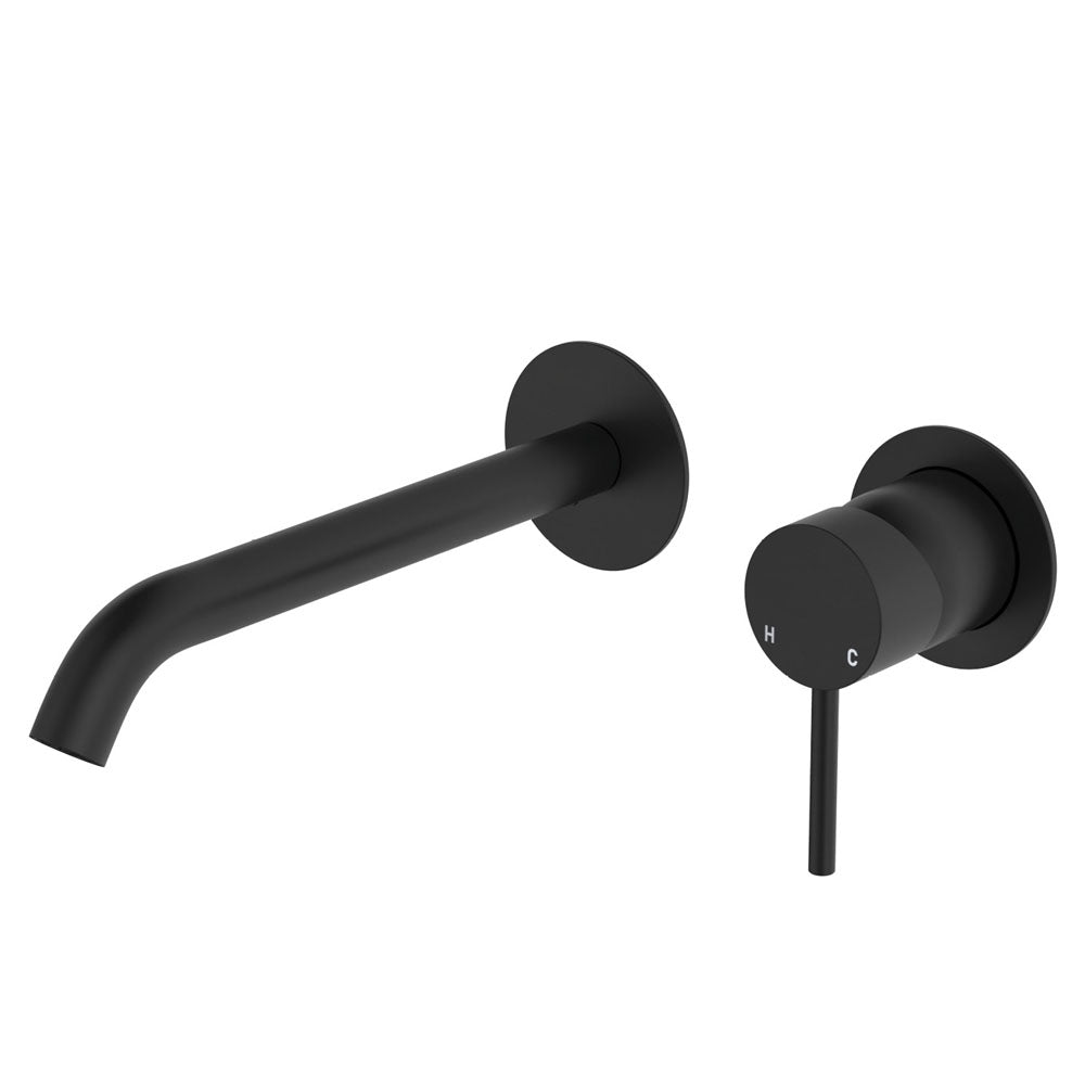 Kaya Basin/Bath Wall Mixer Set, Round Plates, 200mm Outlet, Matte Black