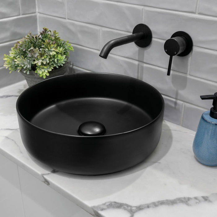 Kaya Basin/Bath Wall Mixer Set, Round Plates, 160mm Outlet, Matte Black