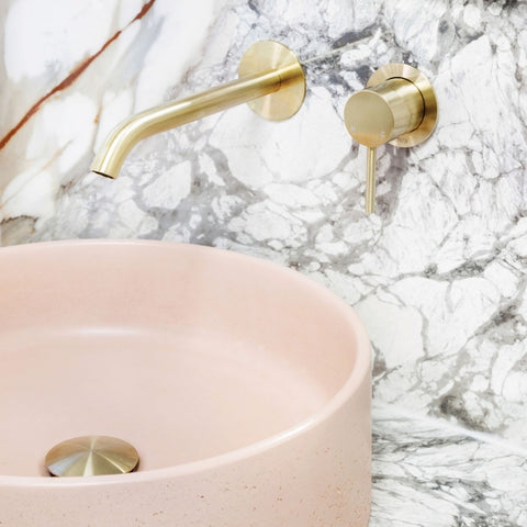 Kaya Basin/Bath Wall Mixer Set, Round Plates, 200mm Outlet, Urban Brass