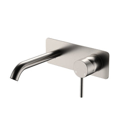 Kaya Basin/Bath Wall Mixer Set, Rectangular Plate, 160mm Outlet, Brushed Nickel