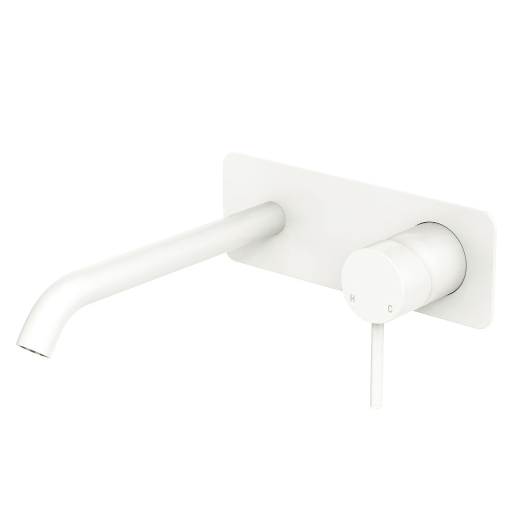 Kaya Basin/Bath Wall Mixer Set, Rectangular Plate, 200mm Outlet, Matte White