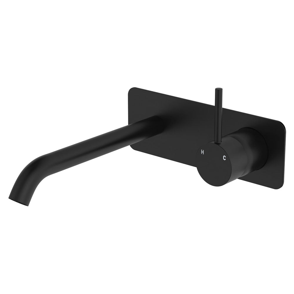 Kaya Up Basin/Bath Wall Mixer Set, Rectangular Plate, 200mm Outlet, Matte Black