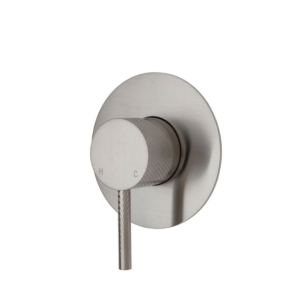 Axle Wall Mixer, Brushed Nickel, Large Round Plate