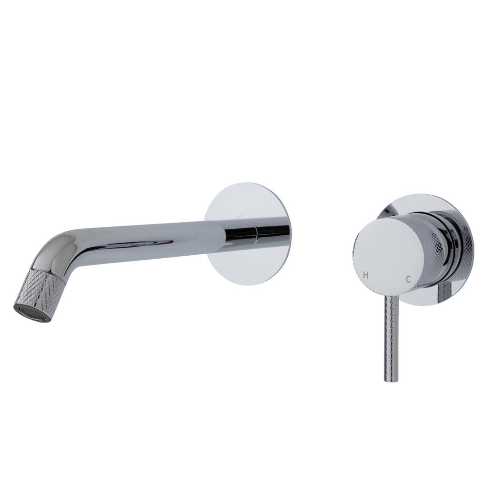 Axle Wall Basin/Bath Mixer Set, Chrome, Small Round Plates, 200mm Outlet