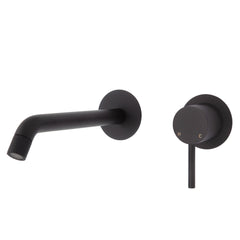 Axle Wall Basin/Bath Mixer Set, Matte Black, Small Round Plates, 200mm Outlet
