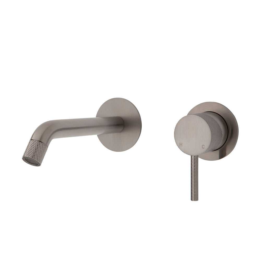 Axle Wall Basin/Bath Mixer Set, Brushed Nickel, Small Round Plates, 160mm Outlet
