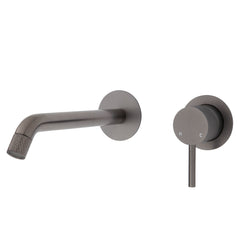 Axle Wall Basin/Bath Mixer Set, Gun Metal, Small Round Plates, 200mm Outlet