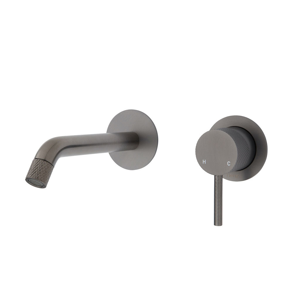 Axle Wall Basin/Bath Mixer Set, Gun Metal, Small Round Plates, 160mm Outlet