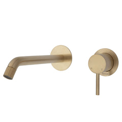 Axle Wall Basin/Bath Mixer Set, Urban Brass, Small Round Plates, 200mm Outlet
