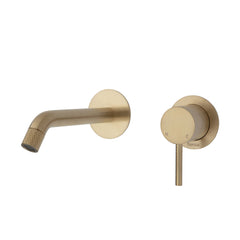 Axle Wall Basin/Bath Mixer Set, Urban Brass, Small Round Plates, 160mm Outlet