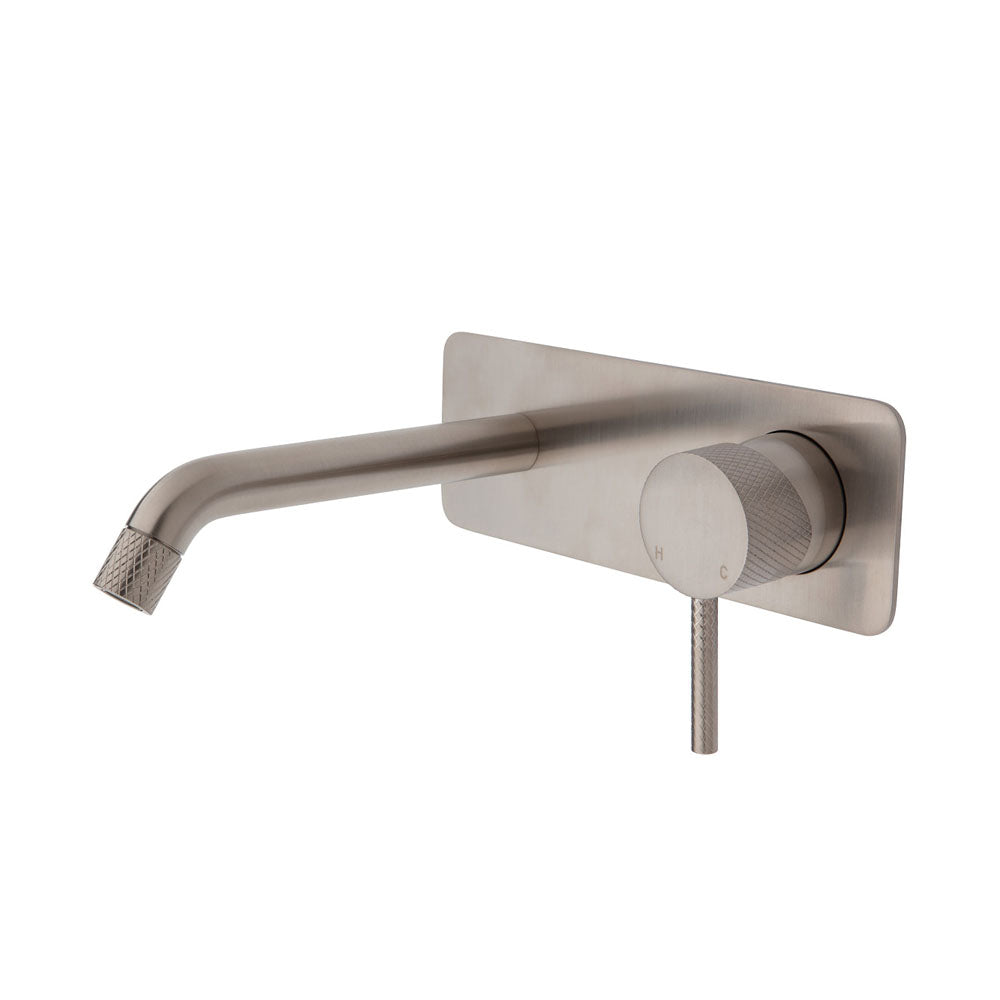 Axle Wall Basin/Bath Mixer Set, Brushed Nickel, Soft Square Plate, 160mm Outlet