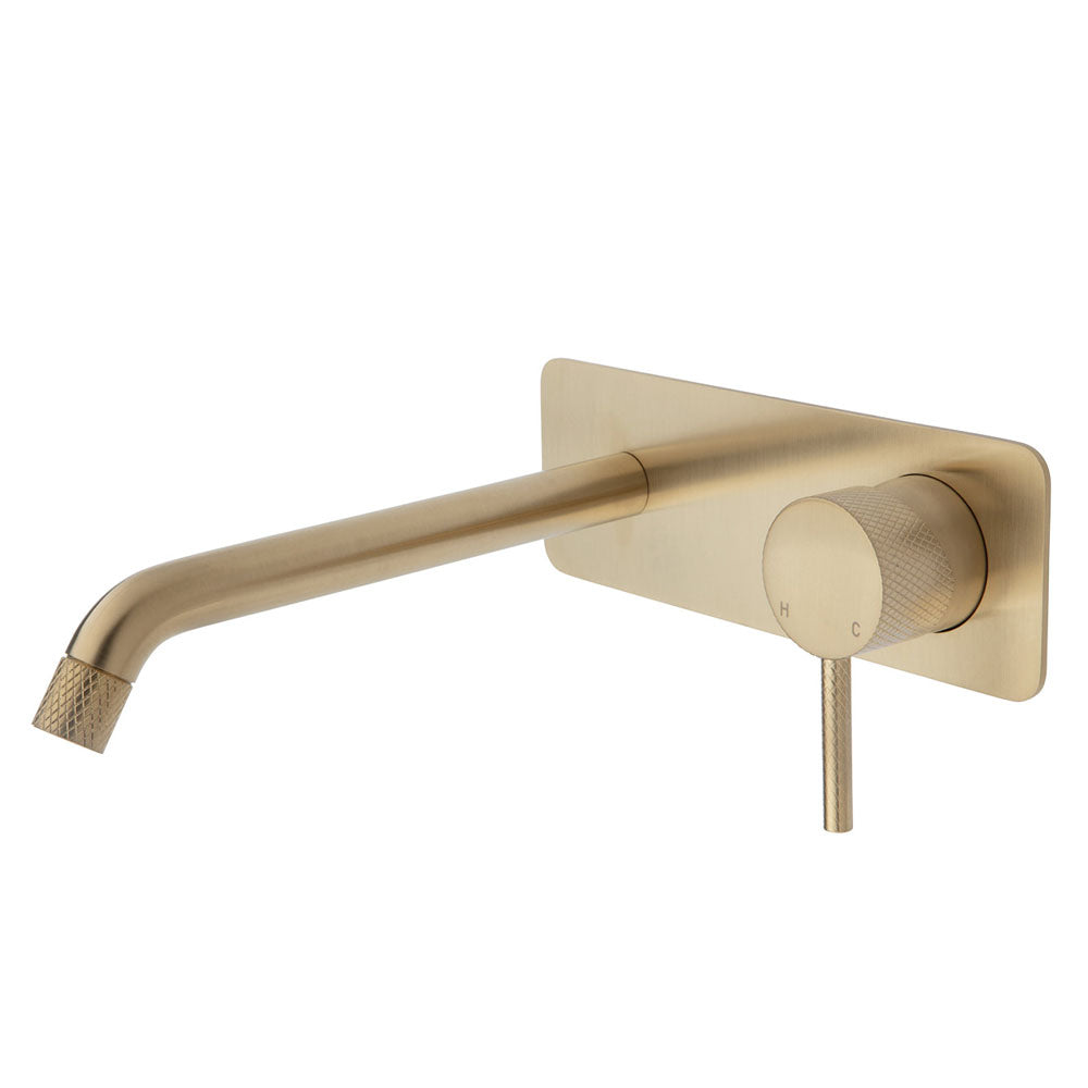 Axle Wall Basin/Bath Mixer Set, Urban Brass, Soft Square Plate, 200mm Outlet