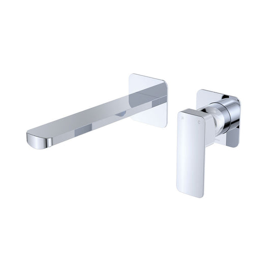 Tono Basin/Bath Wall Mixer Set, Square Plates, 200mm Outlet, Chrome