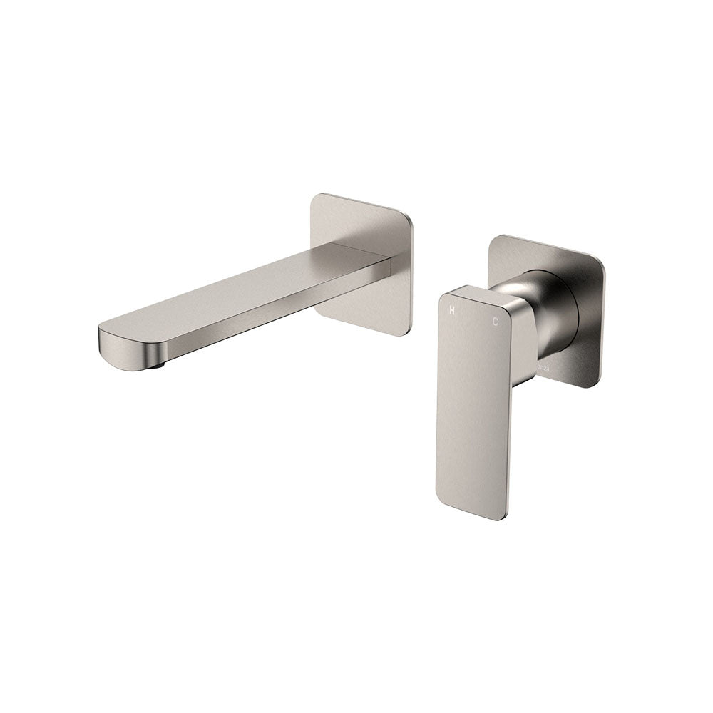 Tono Basin/Bath Wall Mixer Set, Square Plates, 160mm Outlet, Brushed Nickel