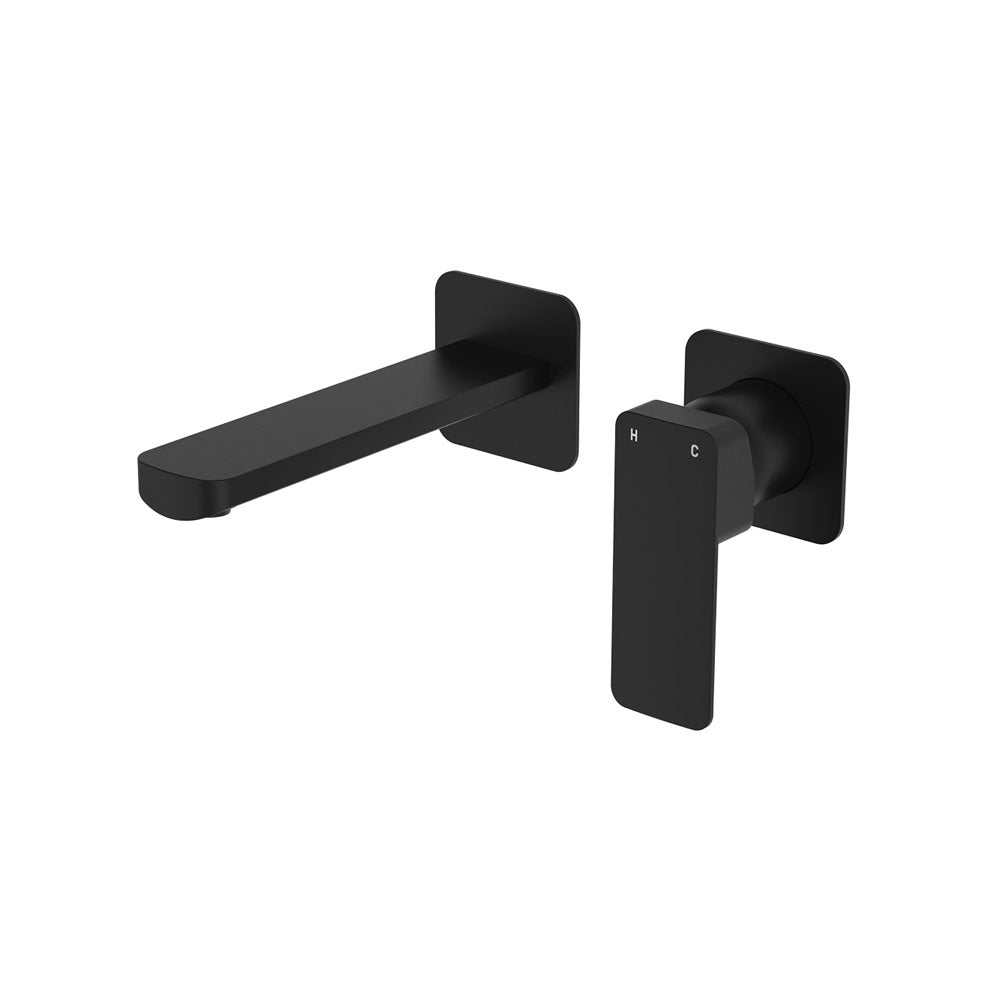 Tono Basin/Bath Wall Mixer Set, Square Plates, 160mm Outlet, Matte Black