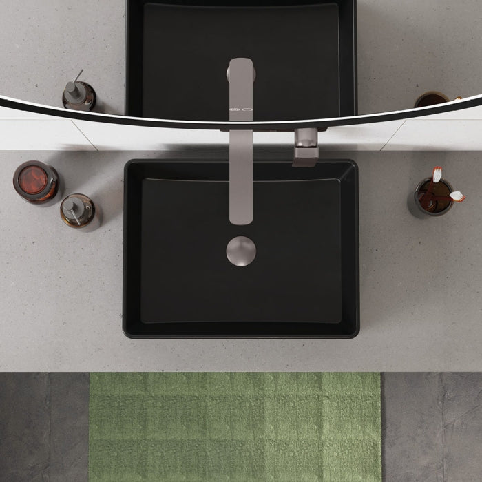 Tono Basin/Bath Wall Mixer Set, Rectangular Plate, 200mm Outlet, Gun Metal
