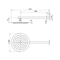 Phoenix Vivid Slimline 250mm Shower Rose and Arm 316 SS