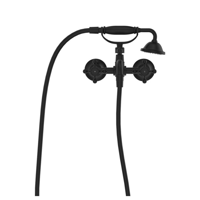 Lillian Exposed Bath Tap Set with Hand Shower, Matte Black