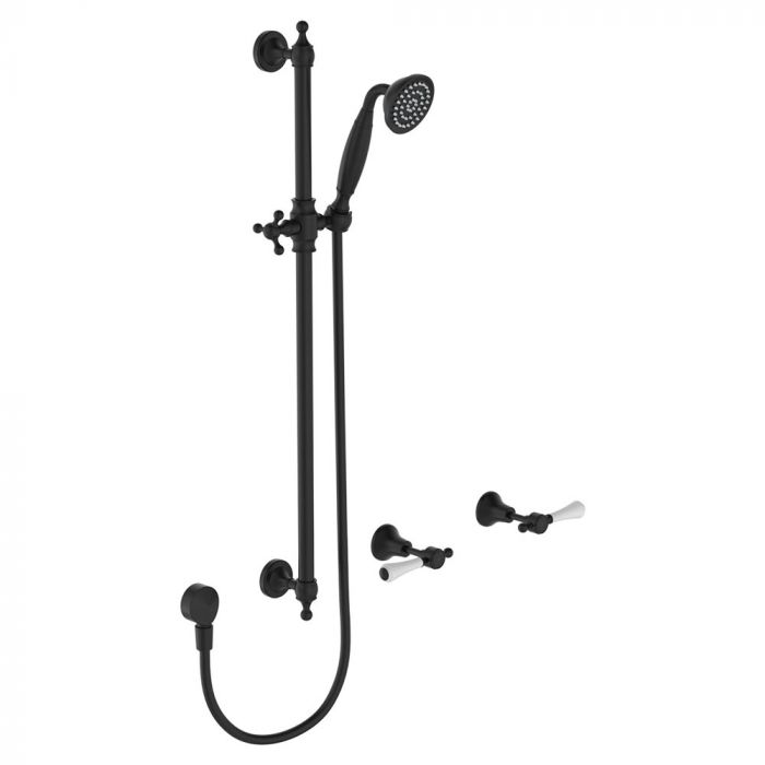 Fienza Lilian Shower Set Complete Lever Matte Black / White Handles