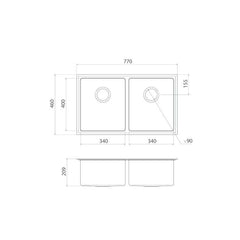 Caroma Compass 770mm x 460mm Double Bowl Sink
