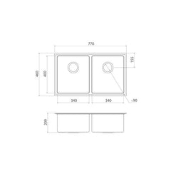 Caroma Compass 316SS Alfresco 770mm x 460mm Double Bowl Sink