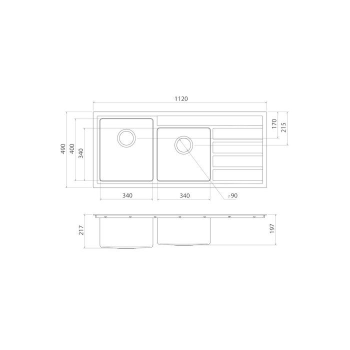 Caroma Compass 1120mm x 490mm One and Three Quarter Bowl Sink