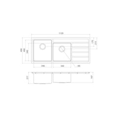 Caroma Compass 1120mm x 490mm One and Three Quarter Bowl Sink