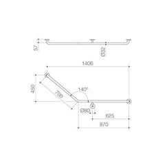 Caroma Care Support Grab Rail - 140 Degree Angled 870x700