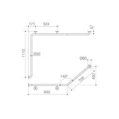 Caroma Care Support Grab Rail - 140 Degree Angled 1110x940x700