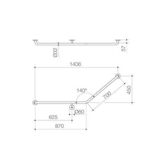 Caroma Care Support Grab Rail - 140 Degree Angled 870x700