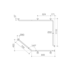 Caroma Care Support Grab Rail - 140 Degree Angled 1110x940x700