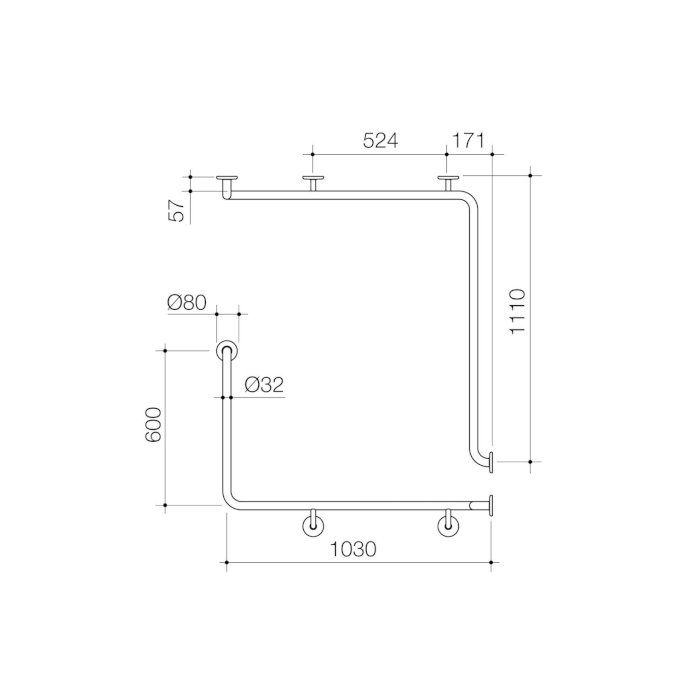 Caroma Care Support Grab Rail - 90 Degree Angled 1110x1030x600