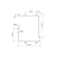 Caroma Care Support Grab Rail - 90 Degree Angled 1110x1030x600