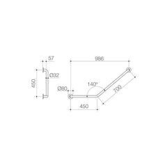 Caroma Care Support Grab Rail - 140 Degree Angled 450x700