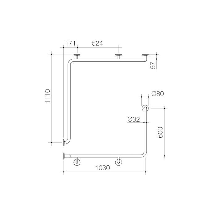 Caroma Care Support Grab Rail - 90 Degree Angled 1110x1030x600