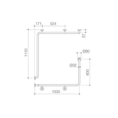 Caroma Care Support Grab Rail - 90 Degree Angled 1110x1030x600