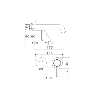 Caroma Liano II 175mm Wall Basin / Bath Mixer 2 x Round Cover Plates Chrome