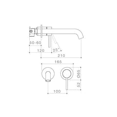Caroma Liano II 210mm Wall Basin / Bath Mixer 2 x Round Cover Plates Chrome