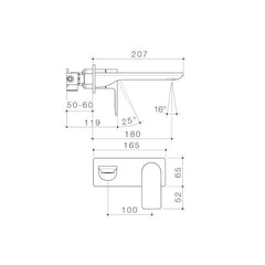 Caroma Urbane II 180mm Wall Basin / Bath Mixer Rectangular Cover Plate Gunmetal