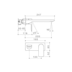 Caroma Urbane II 220mm Wall Basin / Bath Mixer Rectangular Cover Plate Chrome