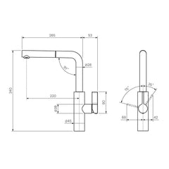 Parisi Libera Kitchen Mixer Square Spout With Pull Out Spray - Carbon Satin