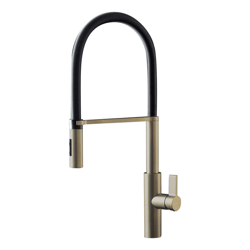 Parisi Libera Kitchen Mixer with Black Spring Spray - Gold Satin