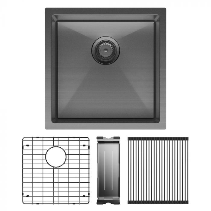 Fienza Hana 450mm x 450mm Carbon Metal Single Bowl Sink - Complete Kit