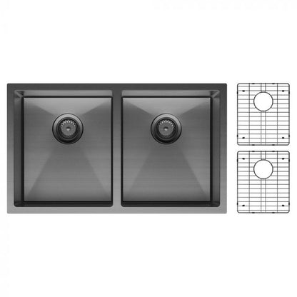 Fienza Hana 760mm x 450mm Double Bowl Kitchen SInk - PVD Carbon Metal