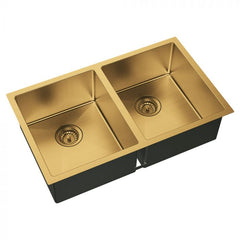 Fienza Hana 760mm x 450mm Double Bowl Kitchen SInk - PVD Rugged Brass