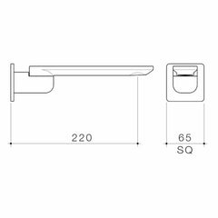 Caroma Urbane II 220mm Bath Swivel Outlet - Square Cover Plate - Matte Black