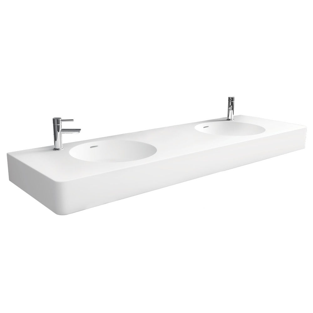 Encanto 1400 Cast Stone Wall Basin, Double Bowl, 2 Tap Holes
