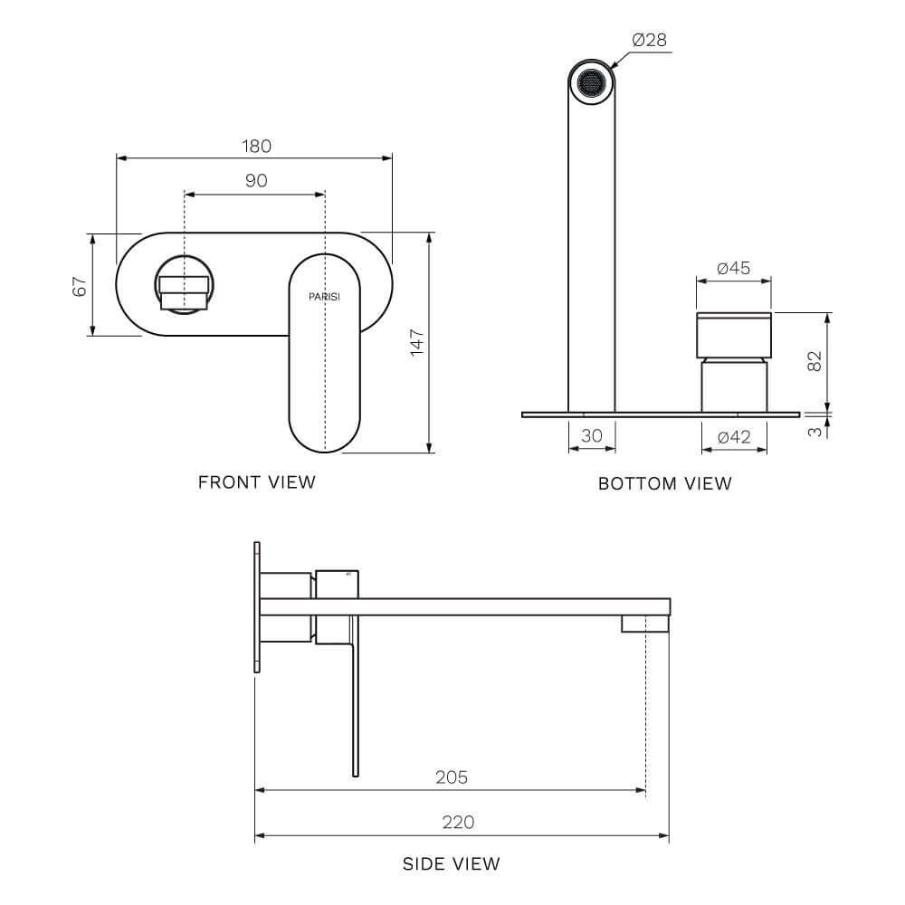 Parisi Ellisse II Wall Mixer with 220mm Spout on Elliptical Plate | Fucile