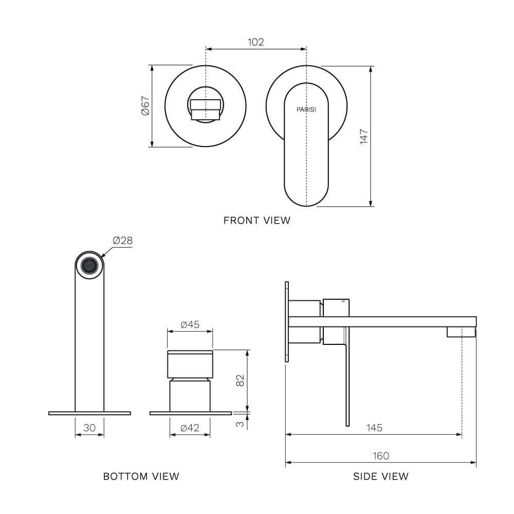 Parisi Ellisse II Wall Mixer with 160mm Spout (Individual Flanges) | Chrome